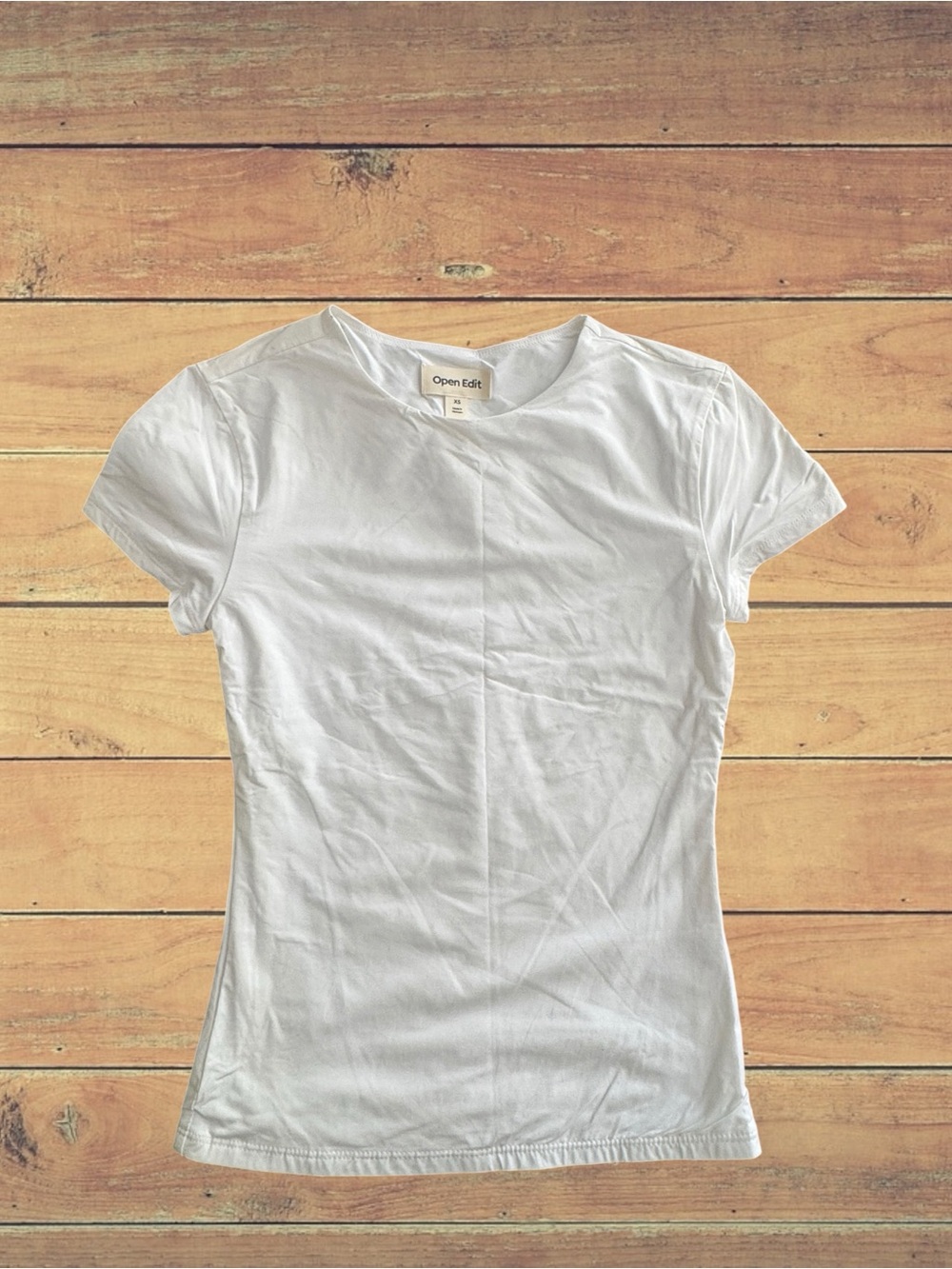 NEW Open Edit White Crewneck Soft Spandex Tee, XS